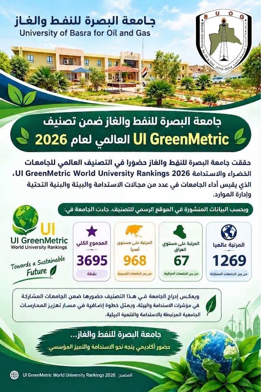 جامعة البصرة للنفط والغاز ضمن تصنيف (UI GreenMetric) لعام 2026 - 1